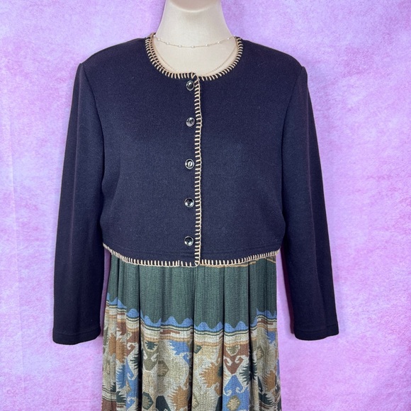 203. Karin Stevens Petites Maxi Dress w/ Cropped Jacket Black Multicolor Sz 12 - Picture 5 of 8